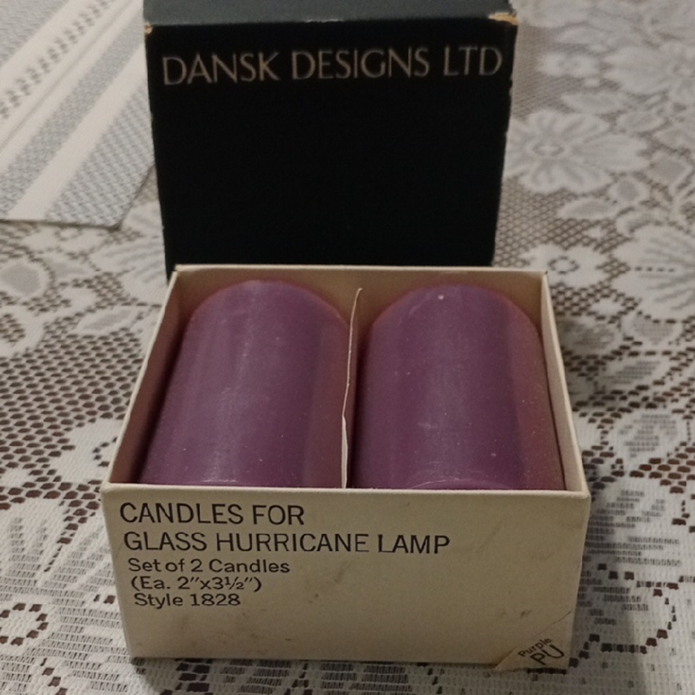 Dansk Designs Purple Glass Hurricane Lamp Candles - Set of 2